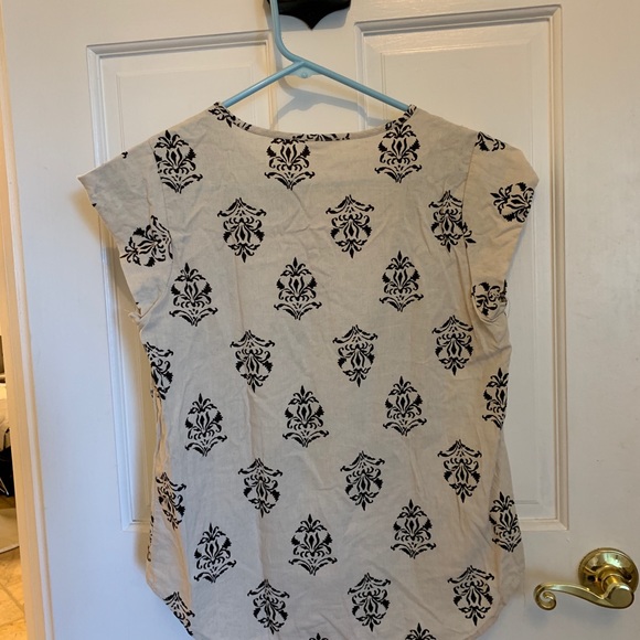 Linen Block Printed Cream Blouse Small - Picture 5 of 7